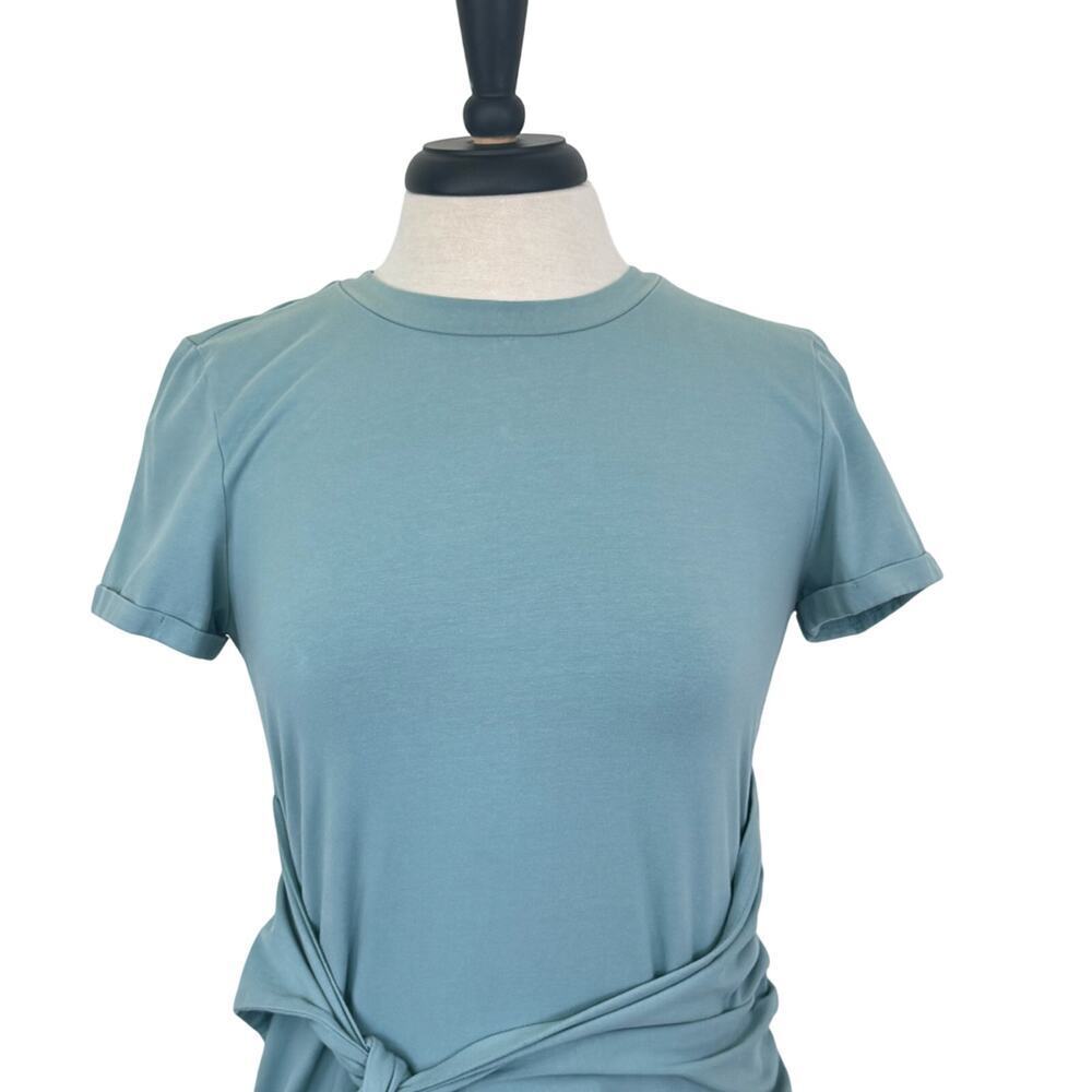 MEROKEETY Short Sleeve Crew Neck Mint T-Shirt Dress Tie Waist Ruched Dress Sz S - Picture 3 of 11